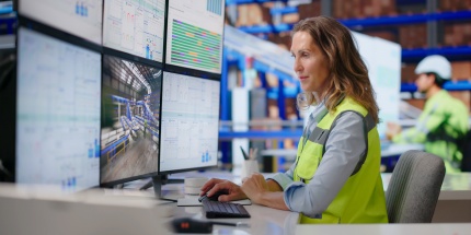 Une responsable logistique suit les indicateurs de performance sur un tableau de bord afin de mesurer l’OTIF (On Time In Full) des livraisons.