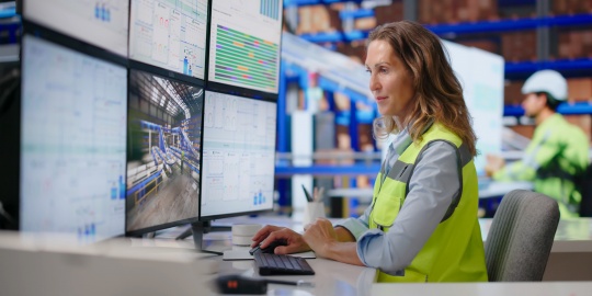 Une responsable logistique suit les indicateurs de performance sur un tableau de bord afin de mesurer l’OTIF (On Time In Full) des livraisons.