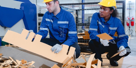 Operators sort and recycle cardboard packaging waste under the PPWR regulation, aiming to reduce packaging waste and improve the recyclability of materials.