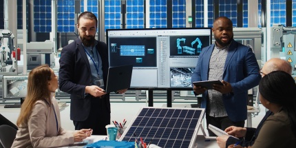 Staff members discuss a technology and energy project that exemplifies an approach based on industrial symbiosis. 