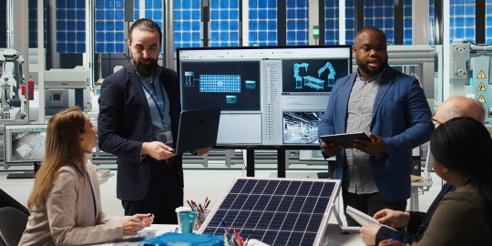 Staff members discuss a technology and energy project that exemplifies an approach based on industrial symbiosis. 