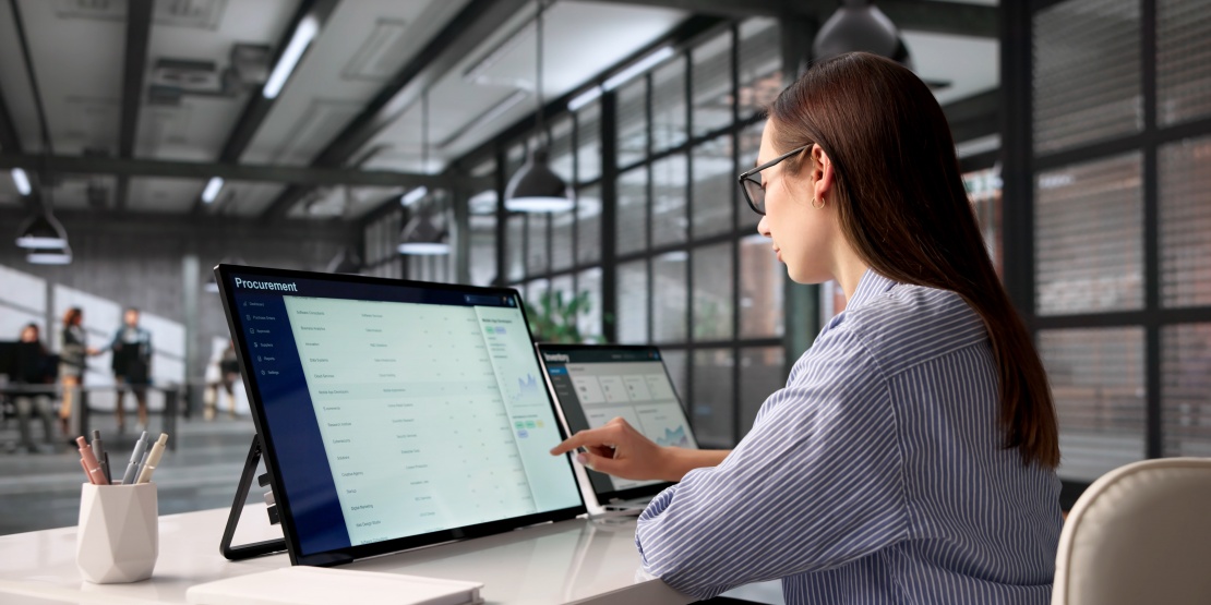 A team member uses a procurement platform to centralise and prioritise requests as part of intake management and intake to procure.