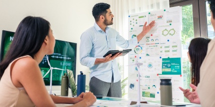 A strategic team meeting presenting the Refurbishment as a Service business model