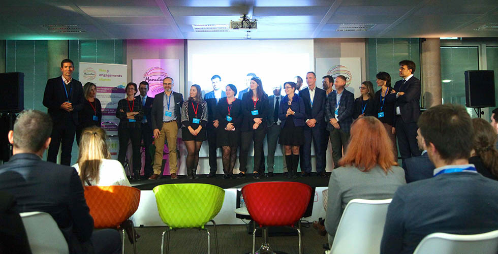 View of speakers and organizers on stage during Manutan Purshasing Day 2019