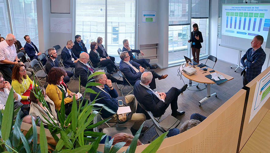 View of an attentive audience during a speech