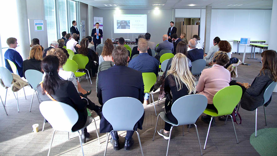 View of an attentive audience during a speech