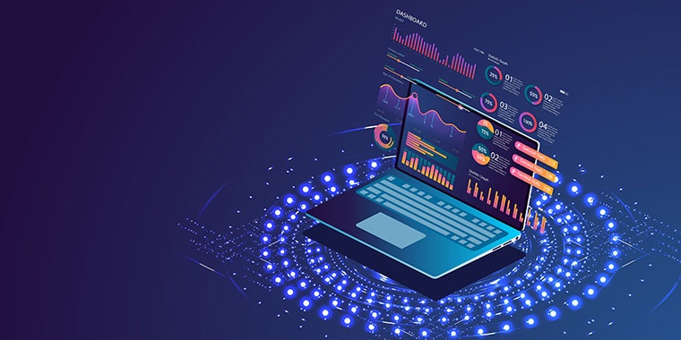 Illustration of a computer with data