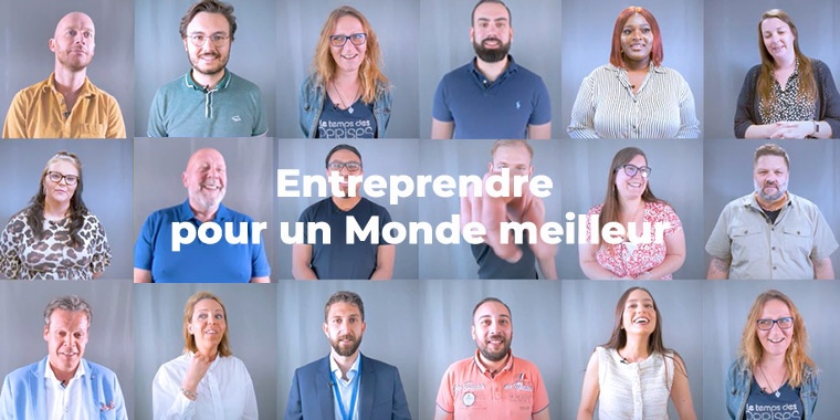 Mosaïque de plusieurs collaborateurs du groupe Manutan avec pour inscription 