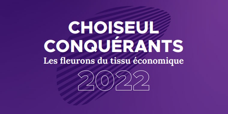 Image fond violet avec pour inscription choiseul conquérants, les fleurons du tissu économique 2022