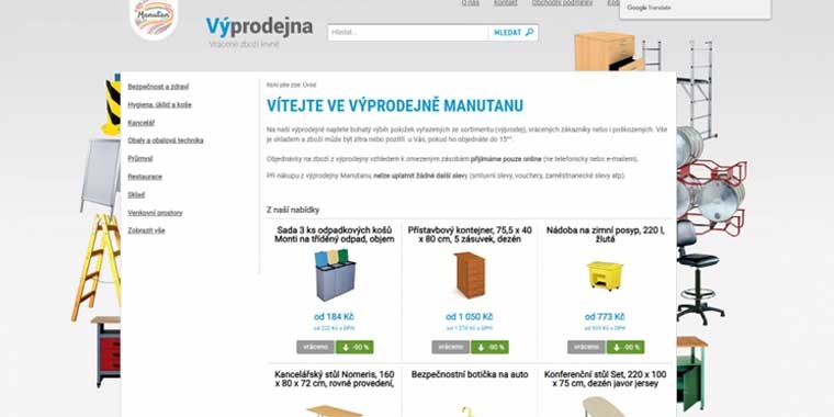 Illustration du site web de Manutan République tchèque