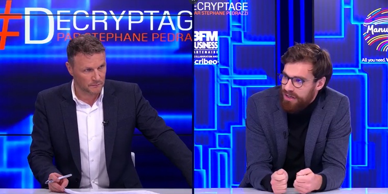 Screenshot from the programme Décryptage with Stéphane Pedrazzi and Pierre-Emmanuel Saint-Esprit