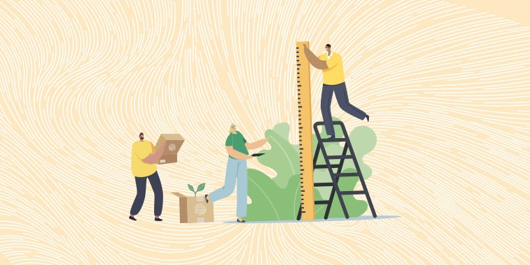 Illustration de trois personnages en train de réaliser une mesure d'impact