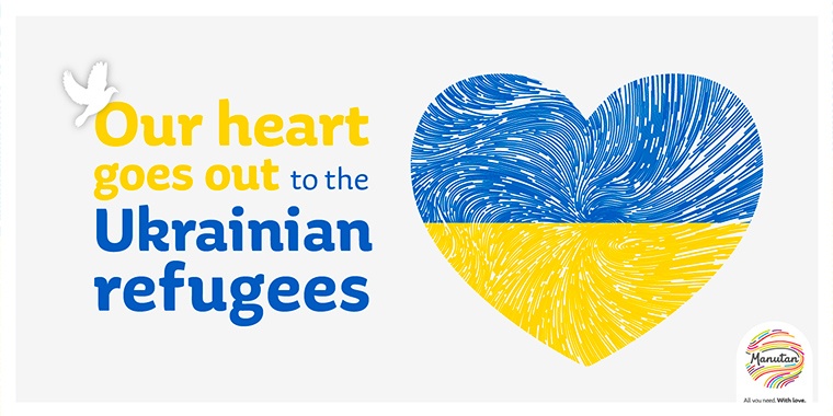 Illustration of a heart representing the colours of Ukraine and a message 