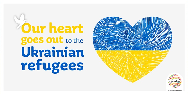 Illustration of a heart representing the colours of Ukraine and a message